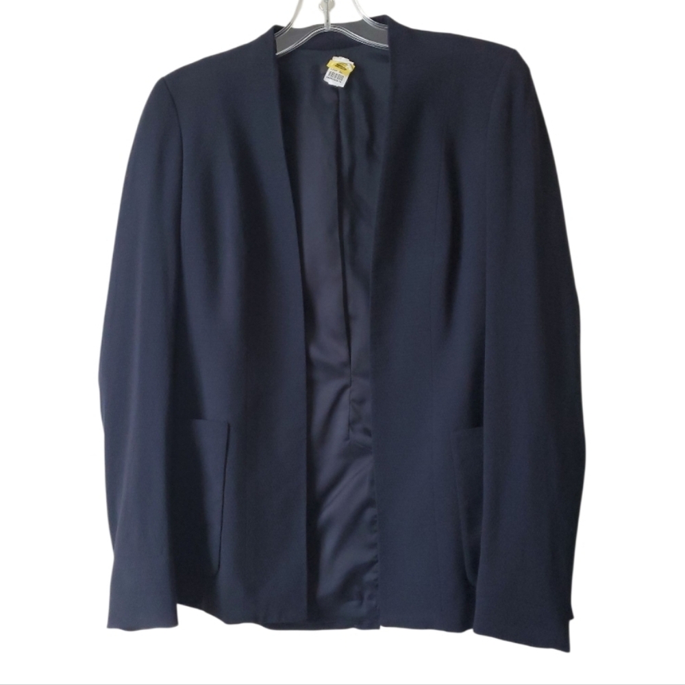 Theory Navy Textured Open Front Blazer Jacket Size 0 Pockets New Without Tag - Picture 5 of 12